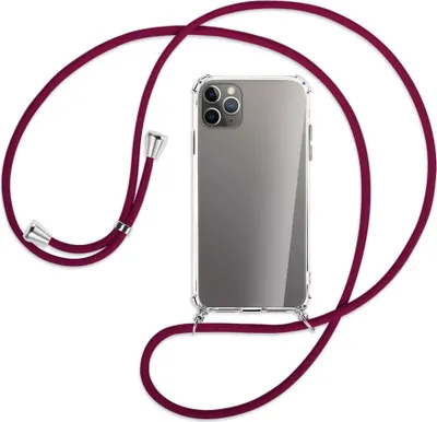 Produktbild von Handykette Backcover-Schutzhülle mit Band (Metall silberfarben) für Apple iPhone 11 Pro Max - dunkelrot
