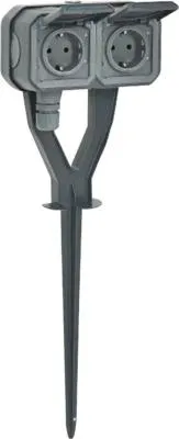 Image de Legrand PLEXO New Prise de courant double à contact de protection avec piquet de jardin, bornes à fiche (SL), protection accrue contre les contacts accidentels, prise extérieure 250V, IP55, anthracite 069759L