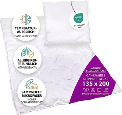Produktbild von Premium Steppbettdecken Set mit Kopfkissen Steppbettdecke 135x200 cm Kopfkissen 80x80
