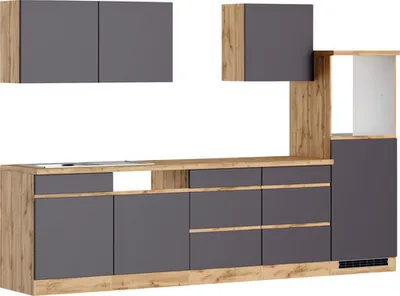 Produktbild von Held Möbel Küchenzeile ohne Geräte PISA 300 cm grau matt zerlegt Variante reversibel 1118.6311