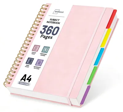 Image de Omgoods - Cahier à spirale format A4, avec 360 pages et 5 compartiments