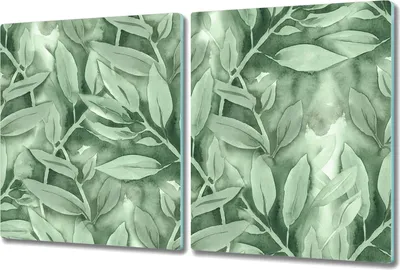 Produktbild von Herd-Abdeckplatte Glas Schneidebrett Ceranfeld-Abdeckung - 2x 40x52 cm - Aquarell Blätter