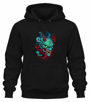 Productafbeelding van Japanse demonenmasker, Oni, Hannya, duivel, Japan, Y2K, Yokai, hoodie, zwart, maat M