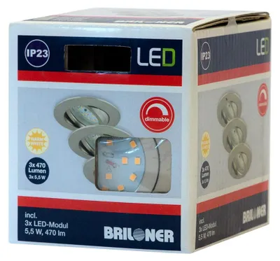Productafbeelding van Briloner LED inbouwspots, set van 3, 5,5 W, warmwit, mat nikkel