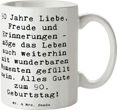Produktbild von Mr. & Mrs. Panda Pott Spruch 90. Geburtstag - Weiß - Geschenk, alles Gute zum, 90 Jahre Freude, Erinnerungen, Liebevolles, Tasse, Happy Birthday, schöne, Becher, Liebe