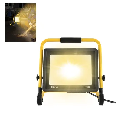 Image de NAIZY Projecteur de chantier LED Projecteur de travail Lampe de chantier Lampe de travail portable avec support et câble d'alimentation étanche IP66 pour garage, jardin, chantier (100W blanc chaud)