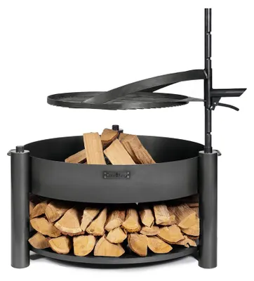 Produktbild von CookKing Stahl Feuerschale Montana X 60 Inkl. Holzlager & Zubehör Schwarz 60x60x110 cm, KI-generiertes Bild