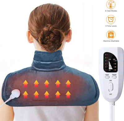 Zdjęcie produktu dla Flanelowa poduszka grzewcza na plecy i ramiona, elektryczna poduszka grzewcza z 6 ustawieniami temperatury, automatyczne wyłączanie, można prać w pralce