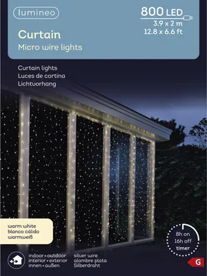 Produktbild von Lumineo Lichtvorhang CURTAIN LIGHTS 800 LED 3,9x2 m warm weiß, transp.