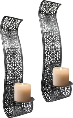 Produktbild von 2 Stück Kerzenhalter Set Wandkerzenhalter Leuchten Kerzenständer Orientalisch Metall 38x9x12cm