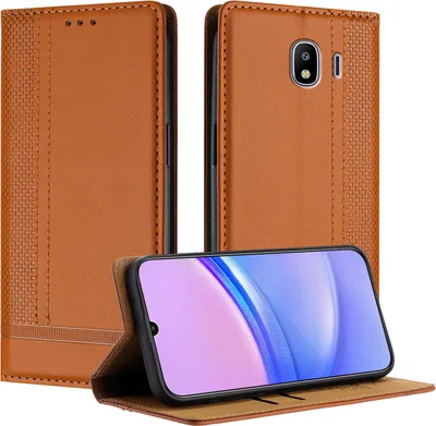 Produktbild von Handyhülle für Samsung Galaxy J4 2018 Leder Flip Klappbare Schutzhülle mit Standfunktion Braun