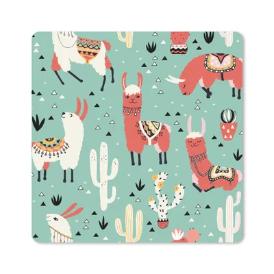 Produktbild von MuchoWow® Mauspad Mousepad Lama - Muster - Kaktus 20x20 cm - Mousepads - Maus Mat - Pad - Mausunterlage - Desk Mat - Bureauartikeln