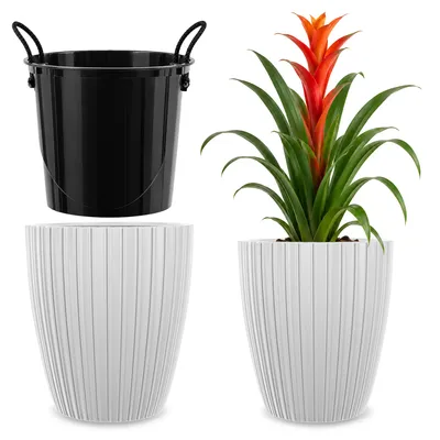 Productafbeelding van KADAX Bloempot, bloempot 40 cm, met binneninzetstuk, bloemenstandaard, kunststof, wit