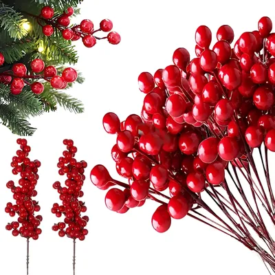Kunstbessenzweige, 10 Stück, rot, 20 cm, für Weihnachtsdeko