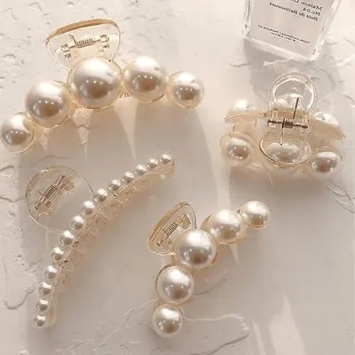 Produktbild von 4-teiliges Set großer Perlen-Haarspangen für dickes Haar, elegante Haarclips für Damen