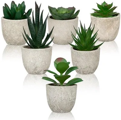 Immagine prodotto di Piccole piante artificiali con vaso, set da 6, per l'ufficio e il soggiorno