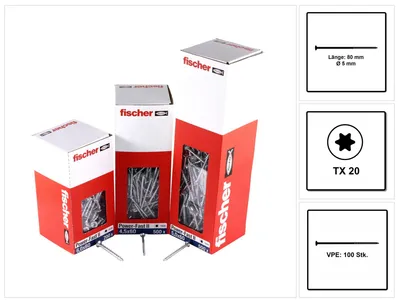 Produktbild von fischer Spanplattenschraube PowerFast, FPF II CTP 5,0 x 80 BC 100 Senkkopf mit Innenstern TX Teilgewinde galvanisch verzinkt, blau passiviert, 100 Stück
