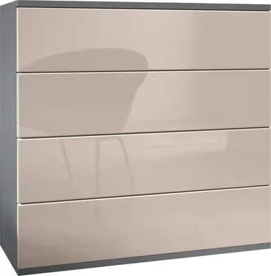 Produktbild von Vladon Kommode Pavos V3 hängend, Sideboard mit 4 Schubladen Anthrazit matt/Sandgrau Hochglanz (76 x 94 x 35 cm)