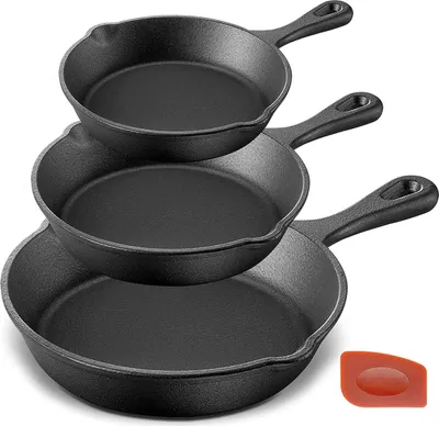 Produktbild von 3-tlg Set Gusseisen Brat und Steak Pfannen, ø16/ø 20/ø 25,5 cm Gusseisenpfanne Bratpfannenset Bratpfannen-Set BBQ mit Antihaftbeschichtung