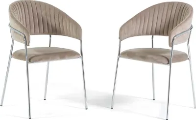 Immagine prodotto di Set di 2 sedie da interno in velluto con gambe in metallo e schienale trapuntato - design elegante e confortevole per sala da pranzo, cucina, bar e ristorante - LEA - Beige/Argento