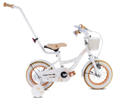 Obrázok produktu pre SUN BABY Flower Bike – detský bicykel pre dievčatá, 12 palcov, od 2 rokov, s pomocnými kolieskami, odnímateľnou tyčou na tlačenie, košíkom, zvončekom, zadnou brzdou a V-brzdou