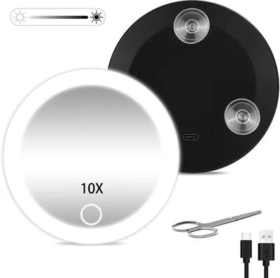 Image de Miroir de maquillage de voyage avec éclairage, 10,16 cm, zoom 3x, éclairage LED, intensité réglable