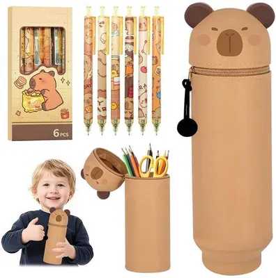 Produktbild von Silikon Etui mit 6 Stiften, 2in1 Kawaii Bürobedarf