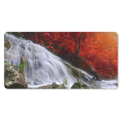 Produktbild von MuchoWow® Schreibtischunterlage Wasserfall - Felsen - Wasser - Herbst 80x40 cm - XXL Mauspad - Gaming Mauspad