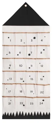 Productafbeelding van Adventskalender van stof, met 24 vakken, herbruikbaar, zwart, 118x48 cm