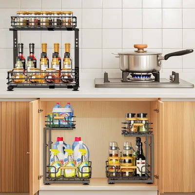 Produktbild von Gootsteenorganizer mit 2 Etagen - höhenverstellbar - schwarz - Metall