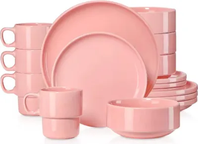 Image de Fiorenzo Serviesset – 48 pièces – 12 personnes – Rose pâle – Assiettes plates, assiettes à petit-déjeuner et assiettes creuses