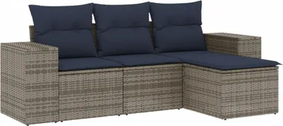 Zdjęcie produktu dla vidaXL 4-częściowa sofa ogrodowa z poduszkami, szara, z polirattanu
