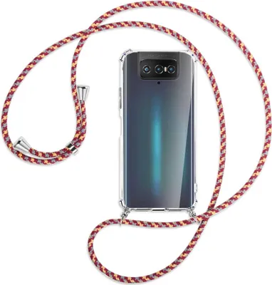 Produktbild von Handykette Backcover-Schutzhülle mit Band (Metall silberfarben) für Asus Zenfone 7 ZS670KS - weinrot/gelb/grau