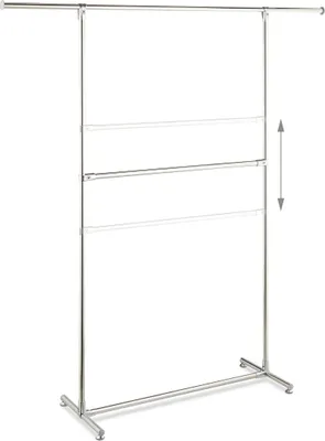 Produktbild von Relaxdays Kleiderständer, HxBxT: 182 x 171 x 42 cm, 2 stabile Kleiderstangen, Edelstahl, freistehende Garderobe, silber