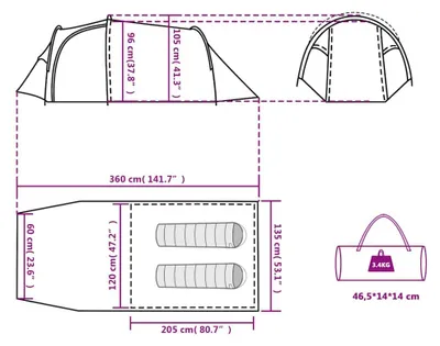 Produktbild von vidaXL Tunnelzelt 2 Personen Orange Wasserdicht