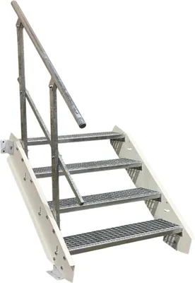 Obrázek produktu pro 4 stupně ocelové schodiště bílé Šířka 100 cm Výška schodiště 55 - 85 cm 1x zábradlí