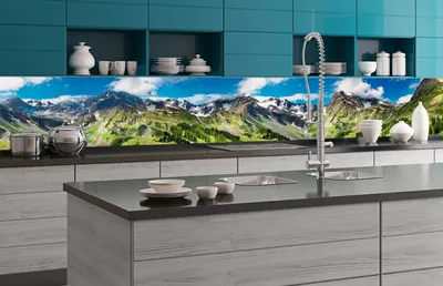 Produktbild von Küchenrückwand Folie selbstklebend GEBIRGE 350 x 60 cm - Klebefolie - Dekofolie - Spritzschutz für Küche -