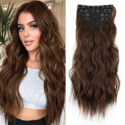 Produktbild von XFSRG 4 Stück Clip in Haarverlängerungen Wellige Haarverlängerungen 55 CM Extensions Haarextension Clip in Synthetisches Haarteil für Damen Langes Voluminöses Haar (#2)