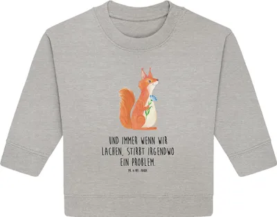 Produktbild von Mr. & Mrs. Panda Organic Baby Pullover Eichhörnchen Blume 24. - 36. Monat - Heather Grey - Geschenk, Bullover, Motivation Sprüche, Spruch Positiv, Lustige, glücklich
