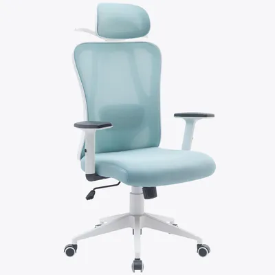 Produktbild von Bürostuhl mit platzsparendem Kleiderbügel - ergonomischer Schreibtischstuhl mit Nacken- und Lordosenstütze - komfortabler Gamingstuhl mit Netzrückenlehne und Wippfunktion,Farbe:Weiß/Blau
