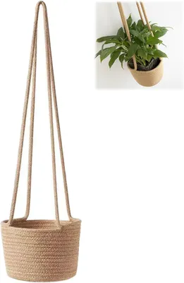 Imagen del producto de Cesta para plantas hecha de cuerda de algodón, colgante, con un diámetro de 14 cm, apta para uso en interiores y exteriores