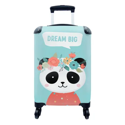Produktbild von MuchoWow® Koffer Handgepäck Trolley Rollkoffer Kleine Reisekoffer mit 4 Rollen - Panda - Blumen - Zitat - Cabin Size < 55x40x23 cm & 55x40x20 cm - Fotokoffer - Kabinenkoffer - Boardgepäck - Reise-Box - Reisekoffer - Reisegepäck - Koffer mit Bild - Trolley für Kinder