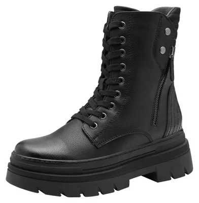 Image de Bottines pour femmes Marco Tozzi, à lacets et fermeture éclair, confortables, noires