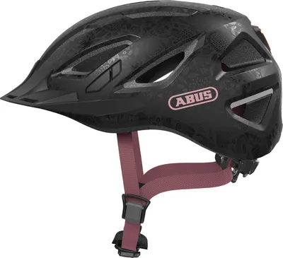 Produktbild von ABUS Fahrradhelm Urban-I 3.0, Schwarz, S, florales Muster, für Damen und Herren, Rücklicht, Schirm, Magnetverschluss, Fliegennetz, Ponytail-kompatibel, EPS PC-Schale, In-Mold