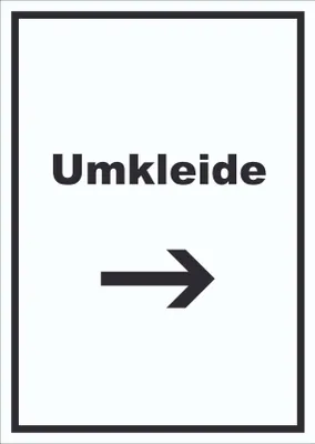 Produktbild von Umkleide Schild mit Text und Richtungspfeil rechts Ankleide Kabine hochkant A6 Rückseite selbstklebend