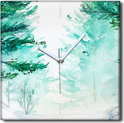 Produktbild von Coloray Uhr auf Leinwand 30x30 cm Wand Uhr Dekoration Wohnzimmer Segeltuch weiße Zeiger -Winterwaldlandschaft.