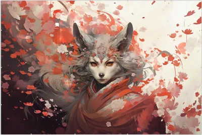 Produktbild von Wallario Wandbild Mystischer Fuchsgeist, Größe: 61 x 91,5 cm, Poster mit rahmenlosen Bildhalter