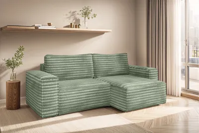 Produktbild von Ecksofa Schlafsofa MADLEN Stoff Velo Olivgrün Ottomane Rechts