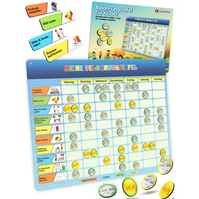 Produktbild von Belohnungstafel Kinder - inkl. 280 Magnete - Belohnungssystem Kinder - Mit Kordel - Komplett beschreib- und abwischbar