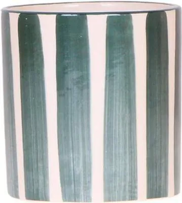 Zdjęcie produktu dla Doniczka - z malowanym paskiem - zielona - Ø9cm - ceramiczna doniczka w stylu